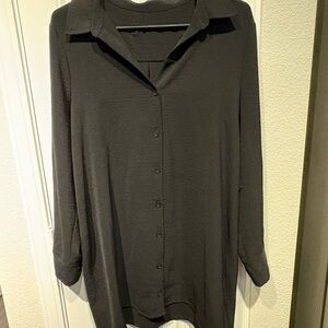 Long Button-Up Black Tunic Top